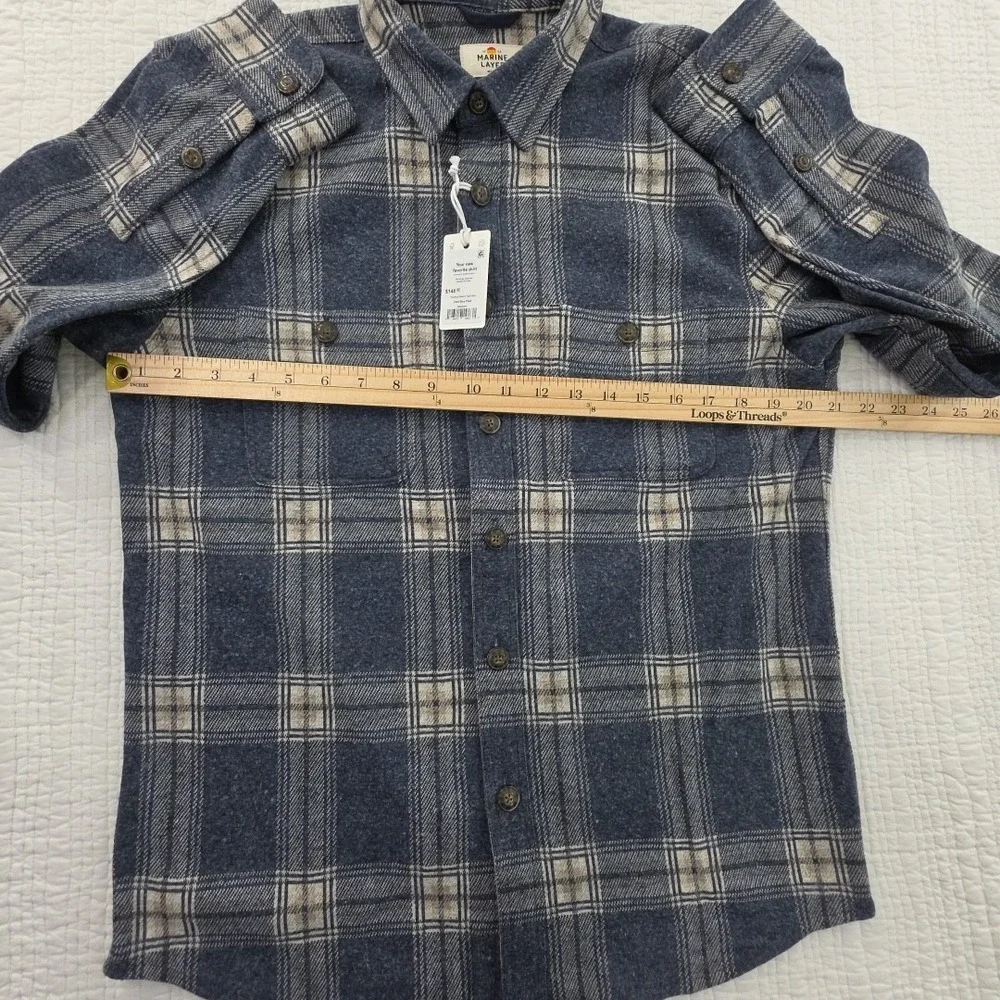 Marine Layer Pacifica Stretch Twill Shirt Mens Medium Blue Plaid $148 NWT NEW